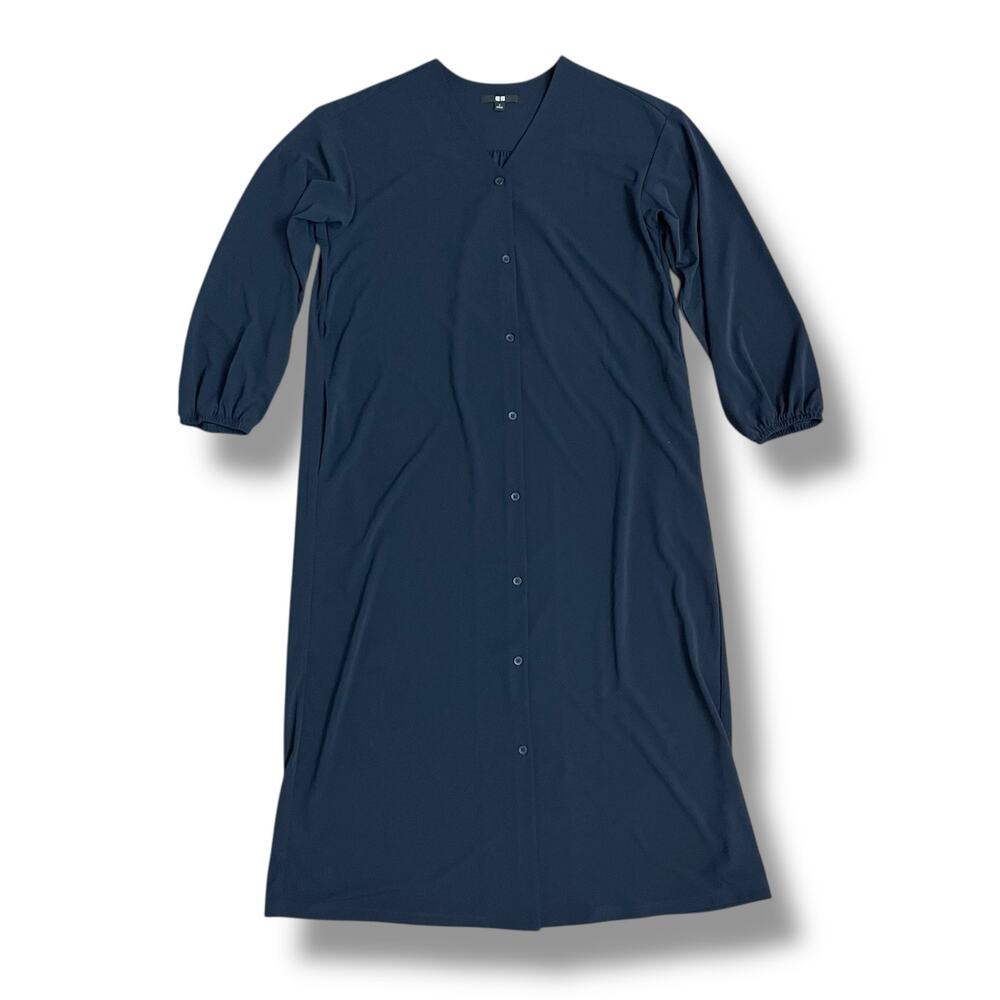 Uniqlo Navy Button Front Midi Dress Women’s Small Work Minimalist